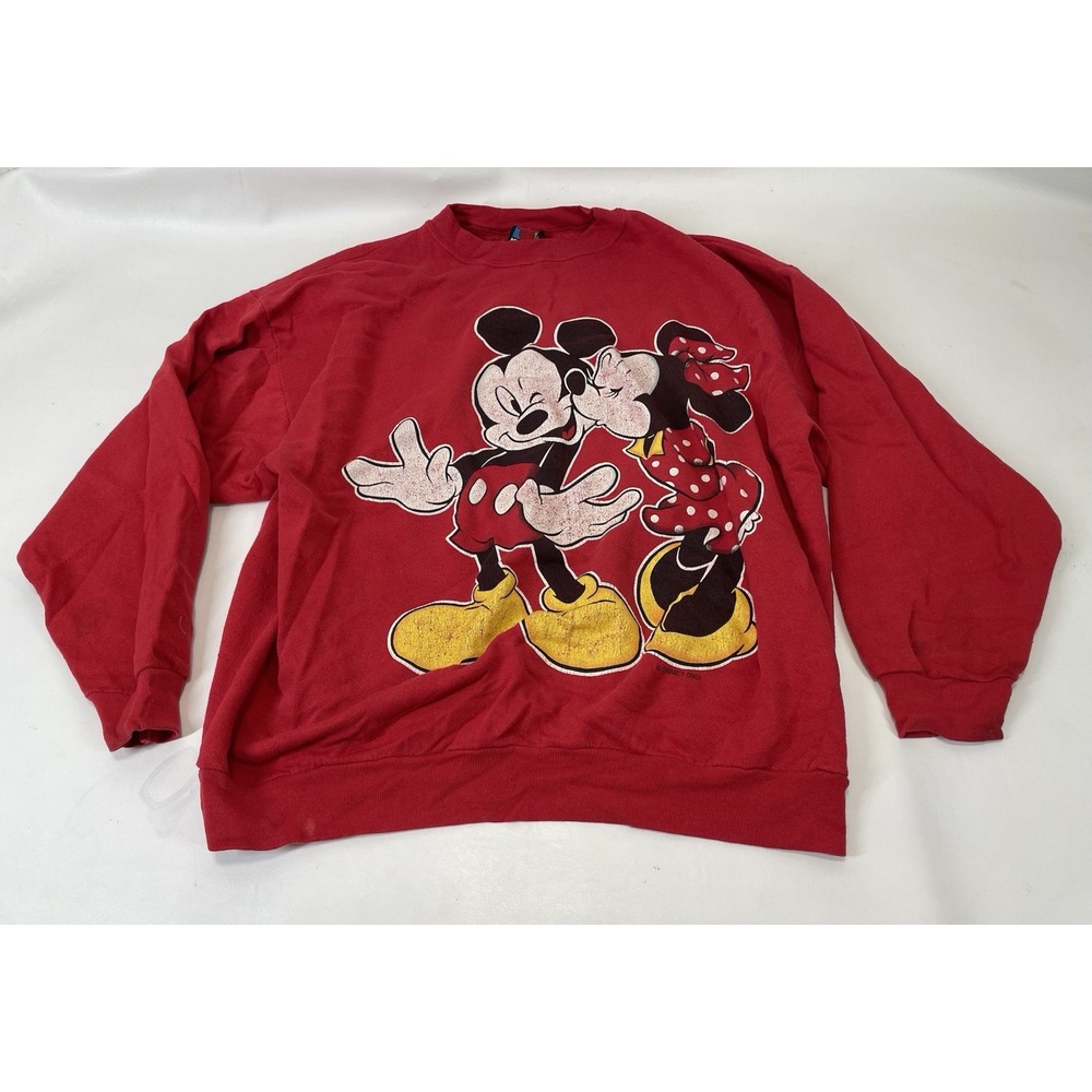 Vintage Mickey Unlimited Jerry Leigh Mickey Minnie Sweater Mens XL Red USA Made